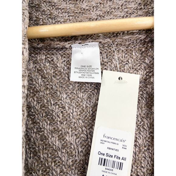 NEW Francesca's Boho Taupe Ribbed Knit Fringe Cardigan Sweater Vest One Size - Picture 4 of 6